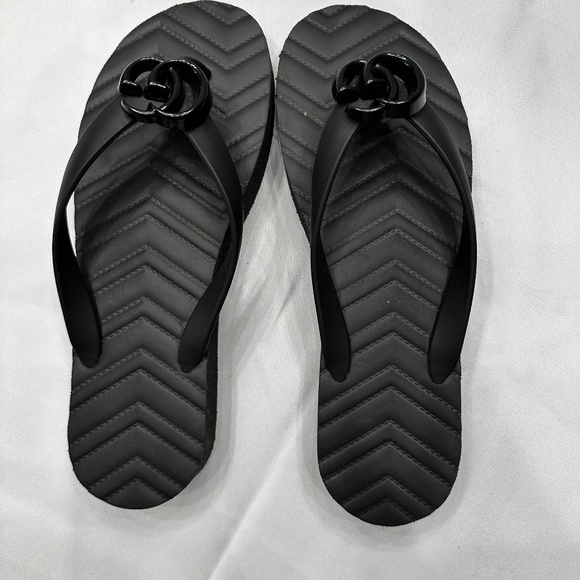 Gucci GG marmont double G black flip-flops thong sandals Sz 37